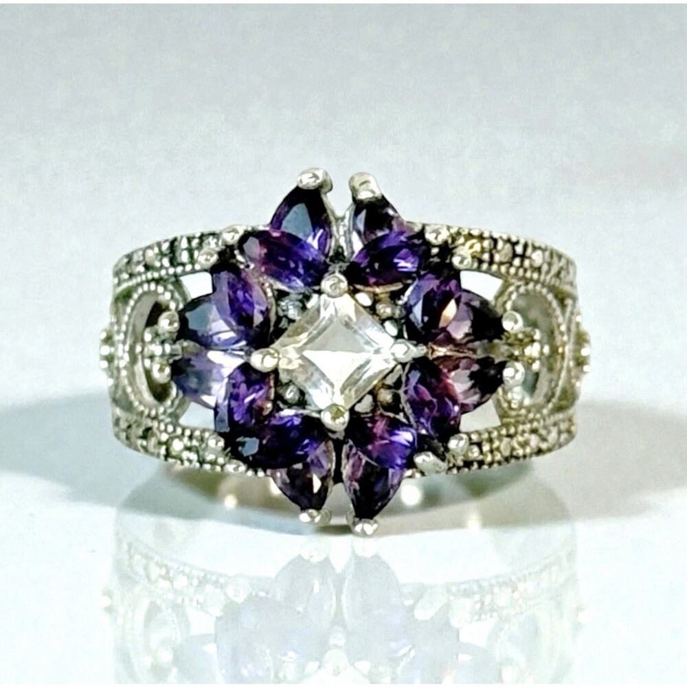 Amethyst Topaz Ring 925 Sterling Silver Size 7 Bradford Exchange Feb Birthstone